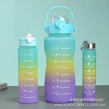 3PCS Water Bottle with Two Straws-5574Green Lid  Apricot   