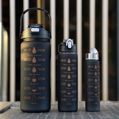 3PCS Water Bottle with Two Straws-5575Black Matte  Apricot   