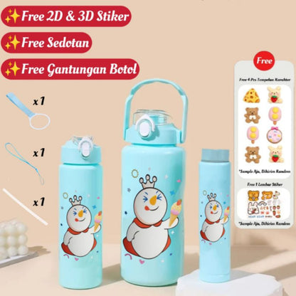 3PCS Water Bottle with Two Straws5594-15121(Fresh Green)  Apricot   