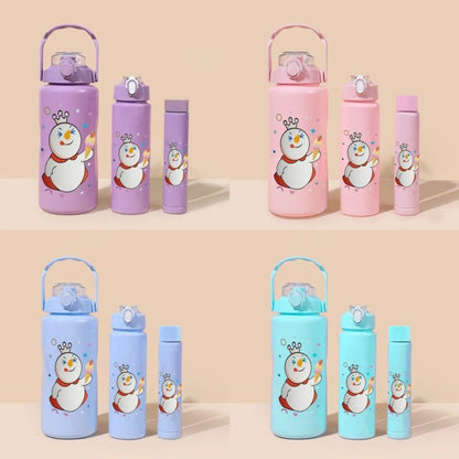 3PCS Water Bottle with Two Straws5595-15121(Blue)  Apricot   