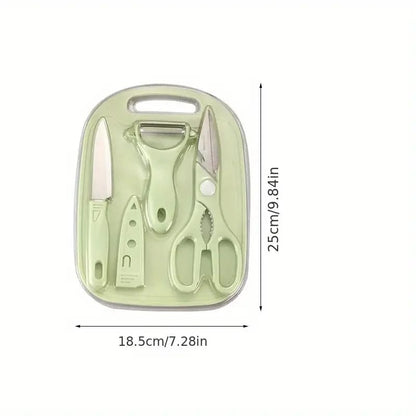 4 PCs Cutting Board With Knife Set(5299)-Pink  Apricot   