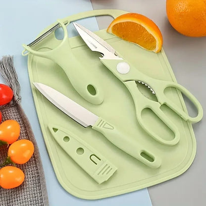 4 PCs Cutting Board With Knife Set(5716)-Blue  Apricot   