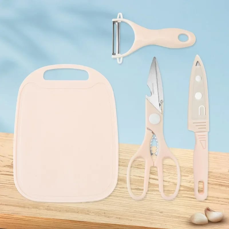 4 PCs Cutting Board With Knife Set(5716)-Blue  Apricot   