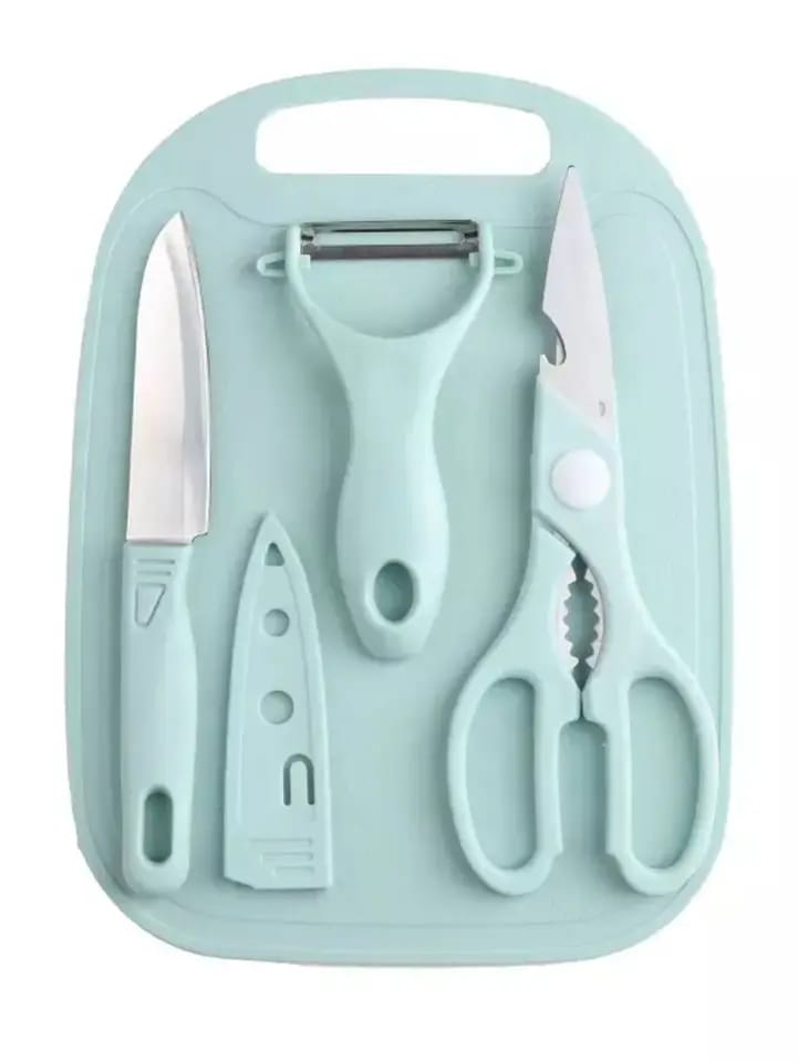 4 PCs Cutting Board With Knife Set(5716)-Blue  Apricot   