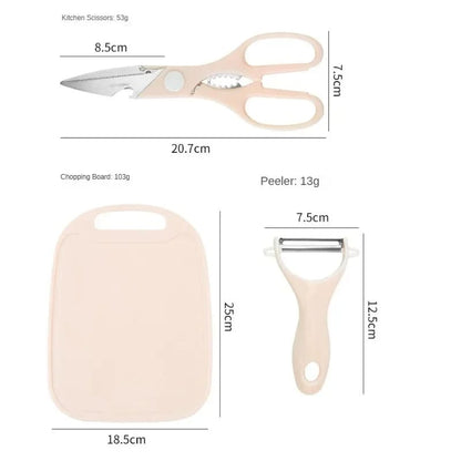 4 PCs Cutting Board With Knife Set(5717)-Green  Apricot   