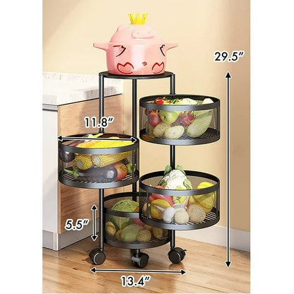 4 Tier 360 Degree Rotating Storage Rack-(5288)Round Black Storage Organizer Apricot   