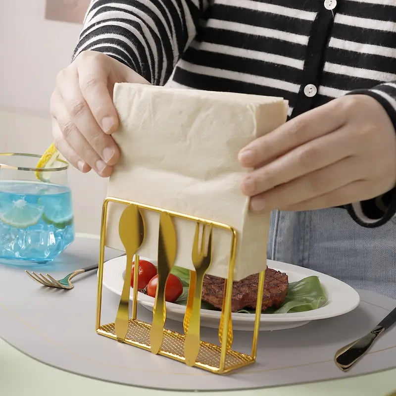 Metallic Napkins & Tissue Holder-Fork & Knife (SA2408-136) Tissue Box Apricot