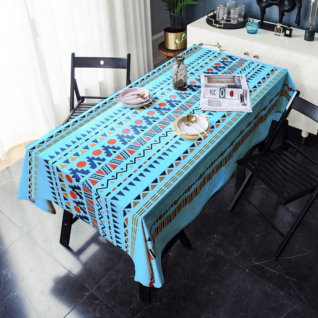 6 & 8 Seater Digital Printed Table Cover(3844)-TB22 Table Cover Apricot