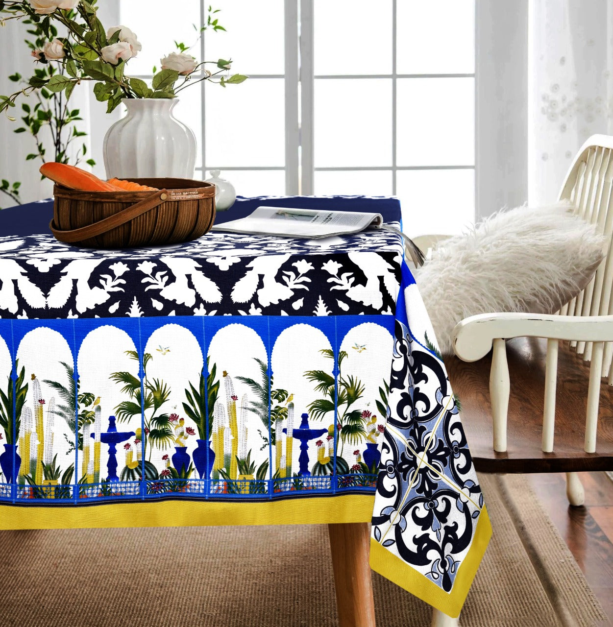 6 & 8 Seater Digital Printed Table Cover(5081)-TB56 Table Cover Apricot   