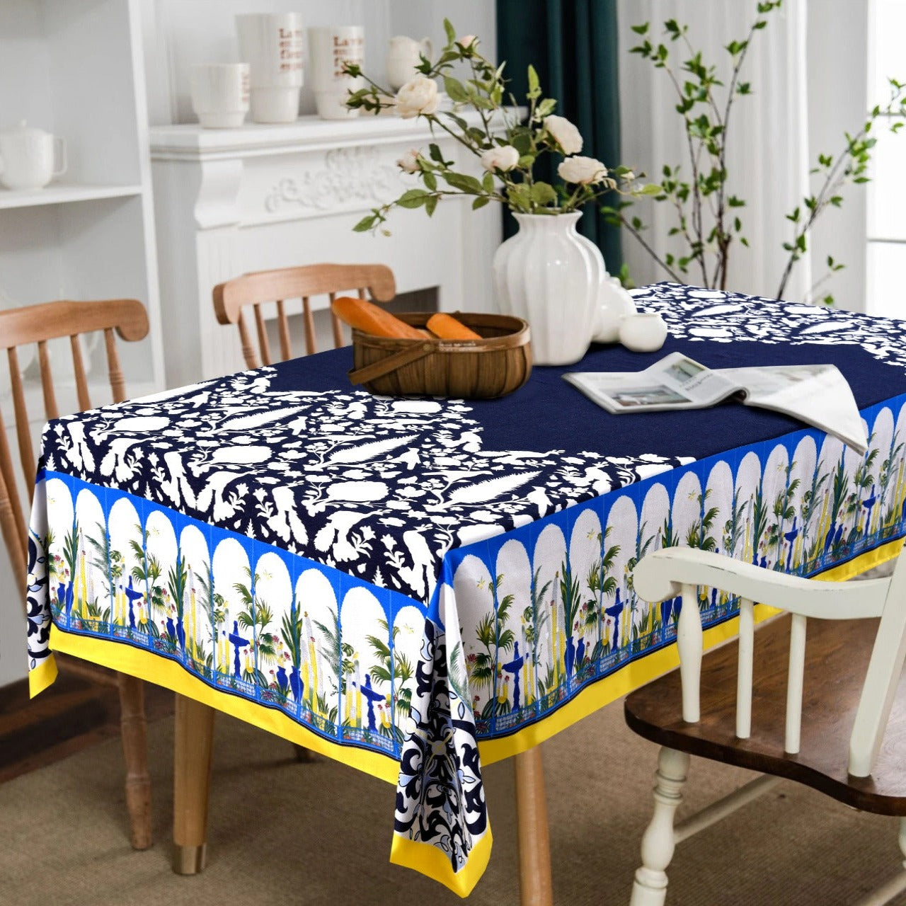 6 & 8 Seater Digital Printed Table Cover(5081)-TB56 Table Cover Apricot   