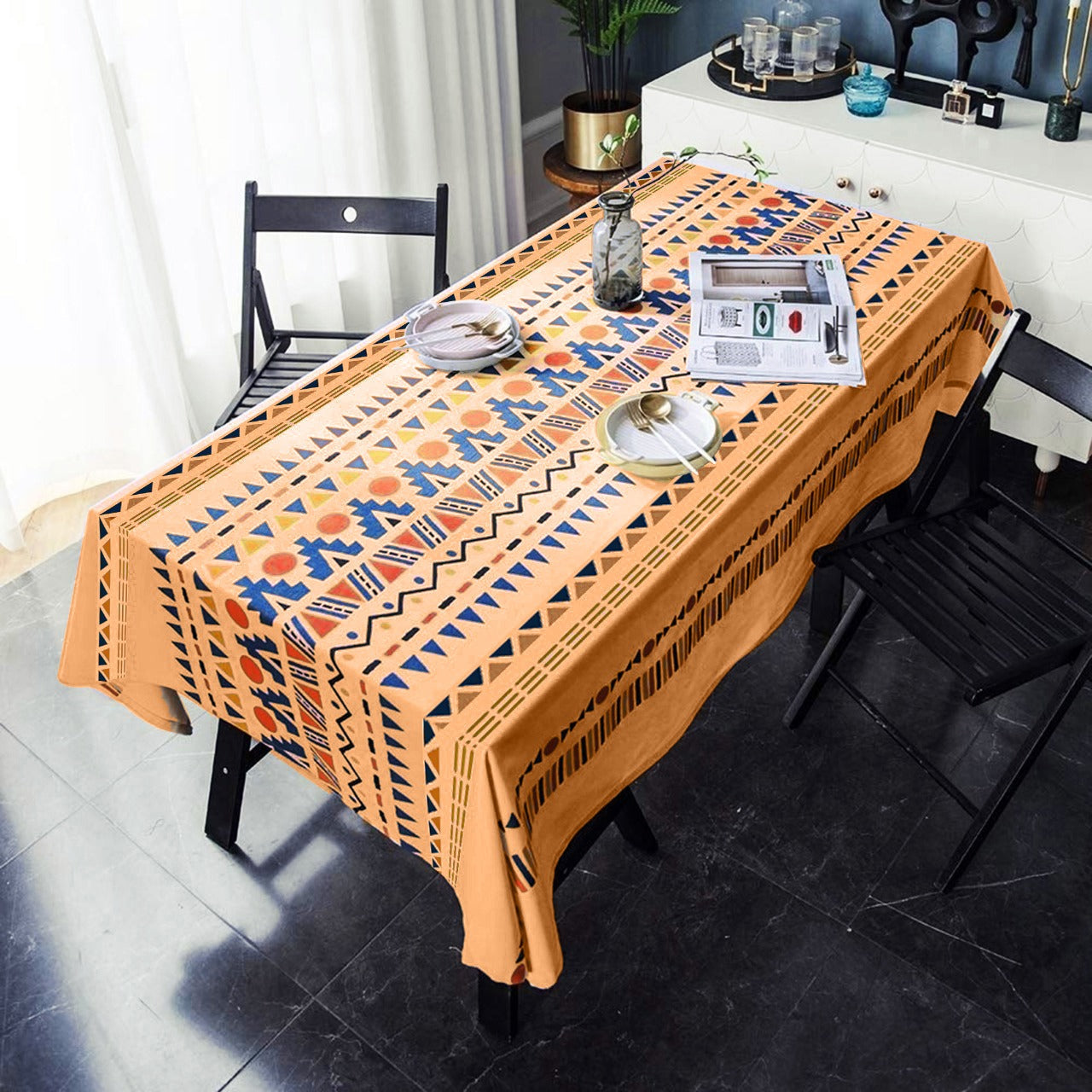 6 & 8 Seater Digital Printed Table Cover-TB24 Table Cover Apricot   