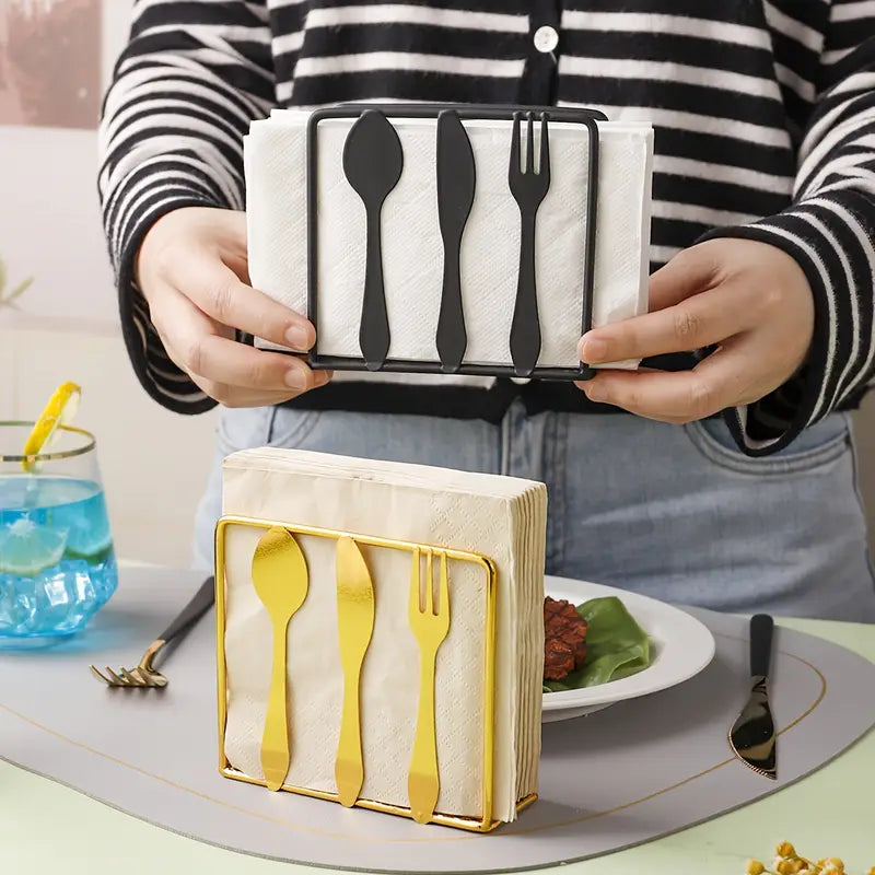 Metallic Napkins & Tissue Holder-Fork & Knife (SA2408-136) Tissue Box Apricot
