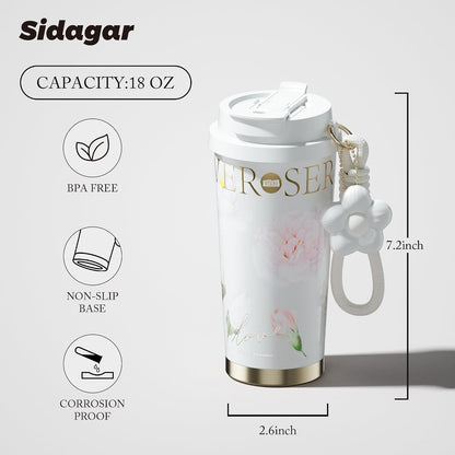Stainless Steel Flower Coffee Mug- WHITE(WITH Charm) Tumbler Apricot