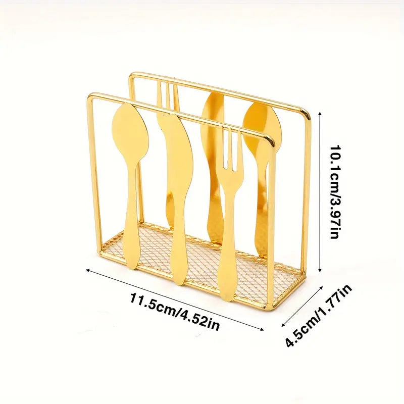Metallic Napkins & Tissue Holder-Fork & Knife (SA2408-136) Tissue Box Apricot