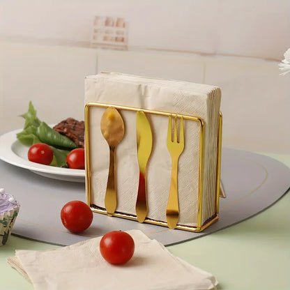 Metallic Napkins & Tissue Holder-Fork & Knife (SA2408-136) Tissue Box Apricot