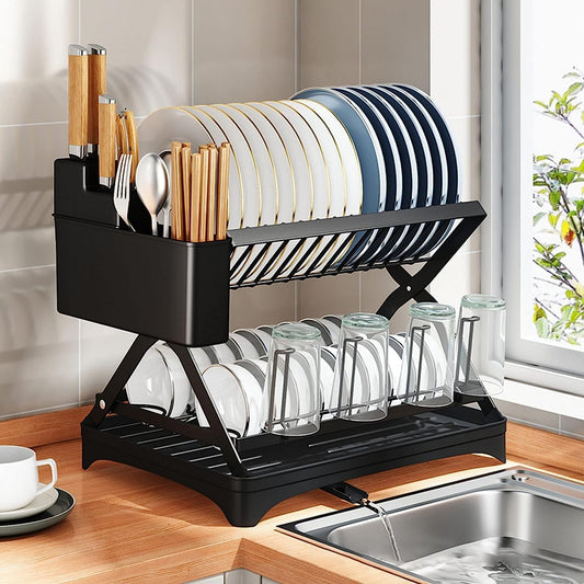 2-Tier Foldable Dish Drying Rack (SA2510-046) Dish Rack Apricot