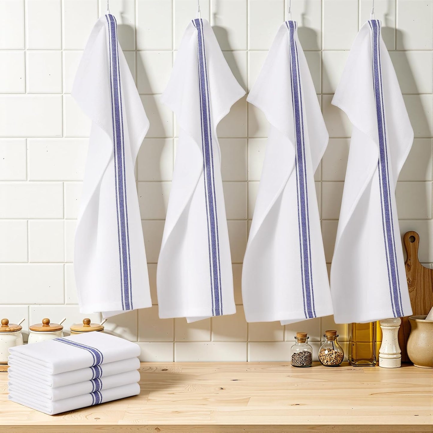 100% Cotton Kitchen Towels & Napkins 6 Pack- BLUE Apricot