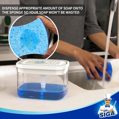 2 in 1 Premium Dishwashing Soap Pump Dispenser and Sponge Holder (SA2510-011) cutlery holder Apricot