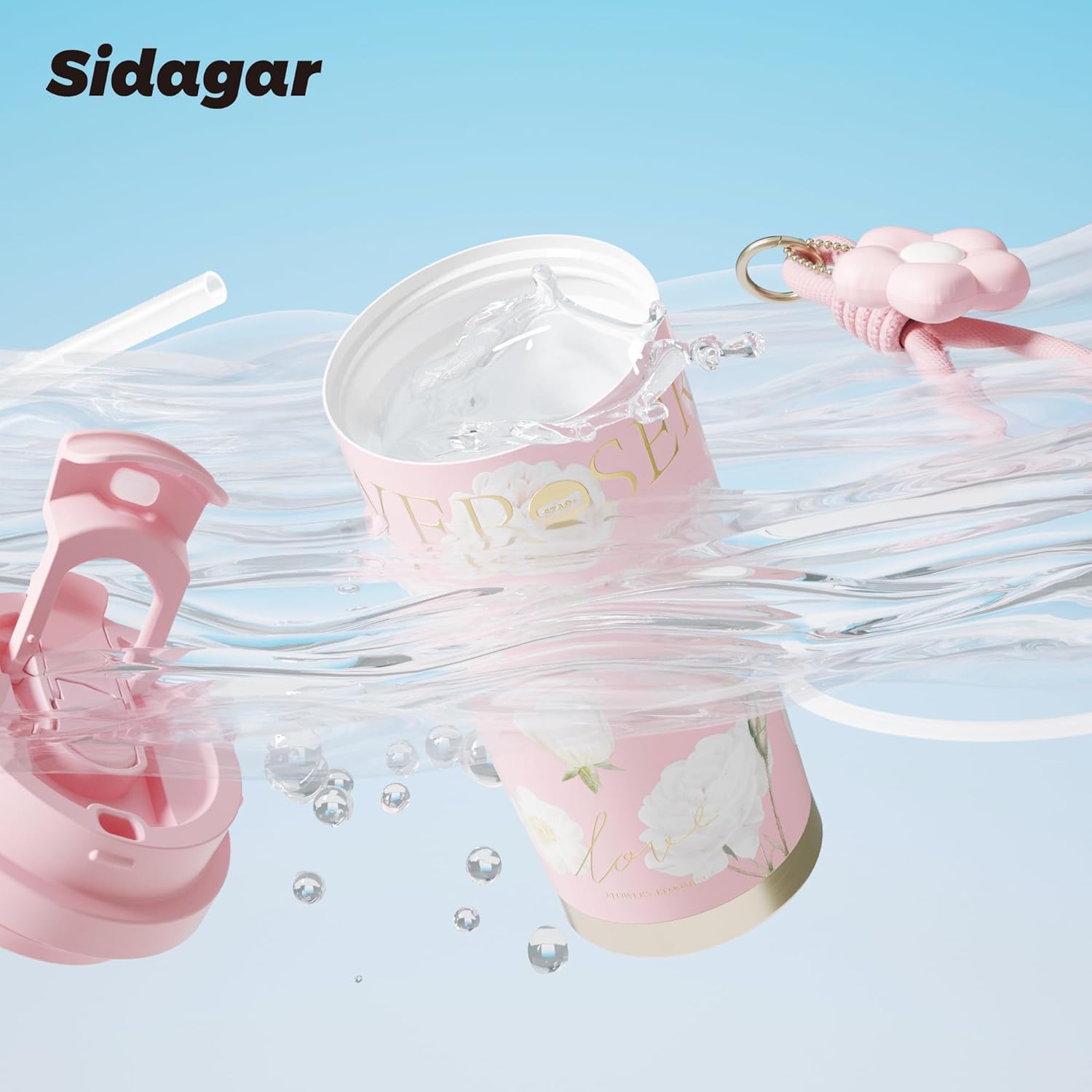 Stainless Steel Flower Coffee Mug- PINK(WITH Charm) Tumbler Apricot