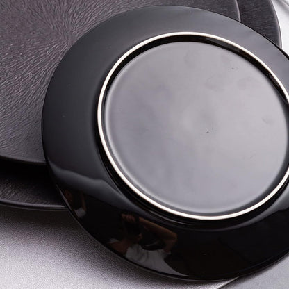 6 Creative Dining Plate with Stone Texture Pattern-Black cooking set Apricot