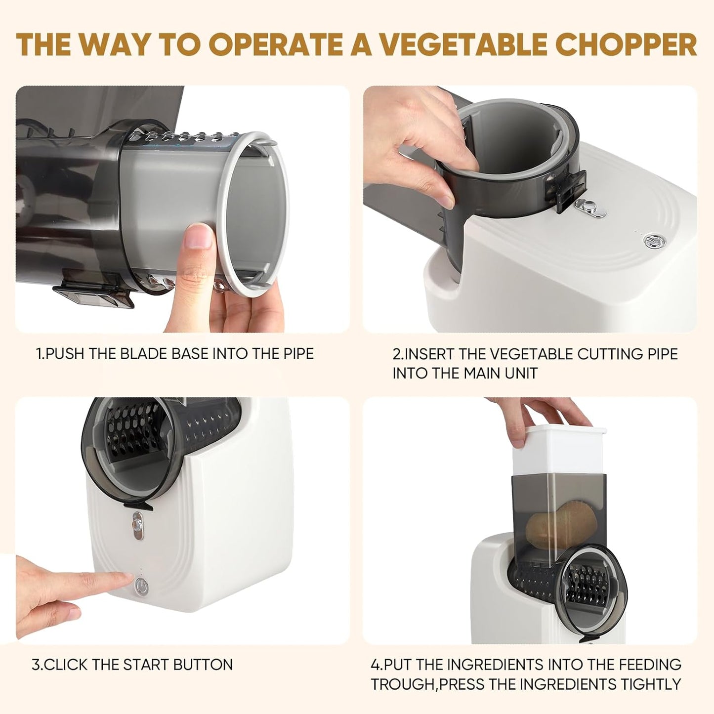 Electric Automatic Multi Grater with 3 Types Slice (SA2510-022) Spice and sugar Jar Apricot