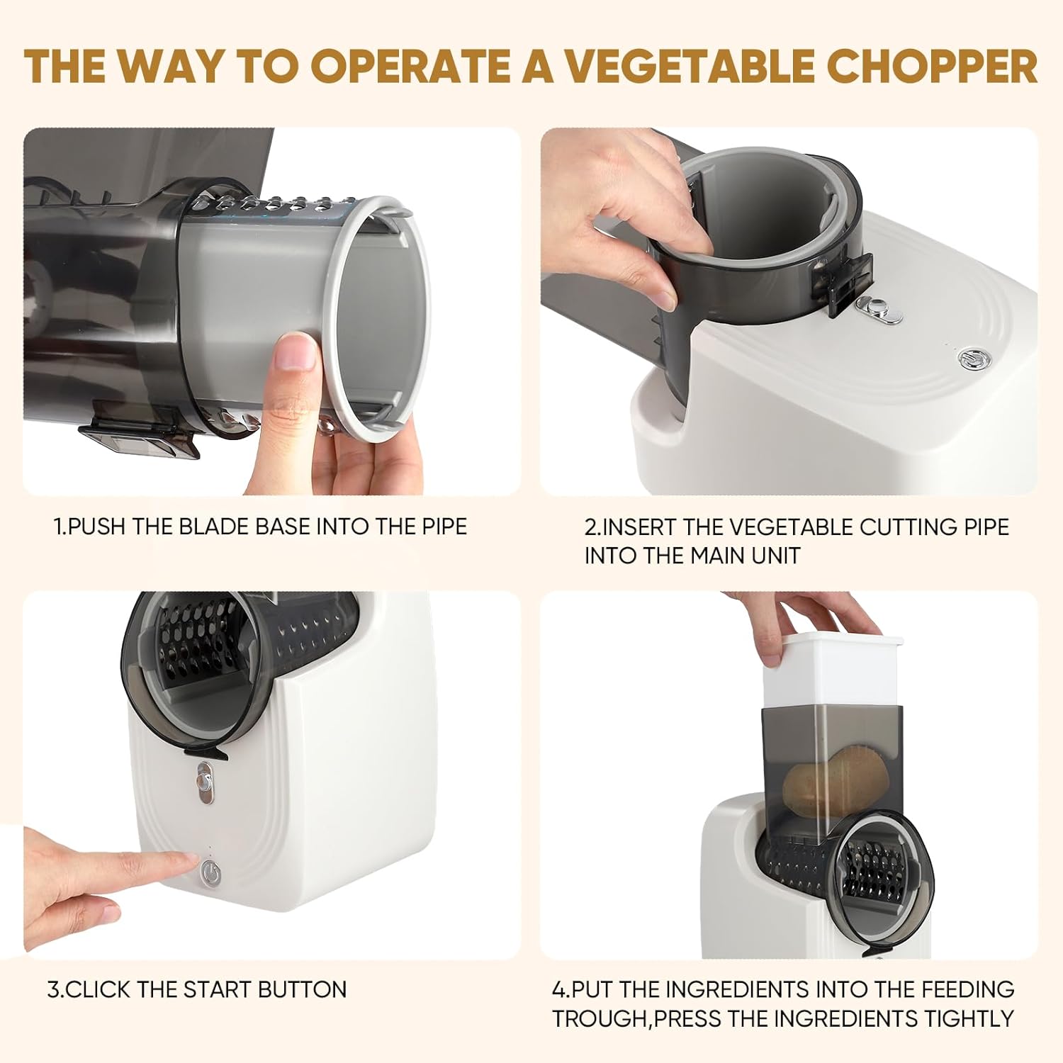 Electric Automatic Multi Grater with 3 Types Slice (SA2510-022) Spice and sugar Jar Apricot