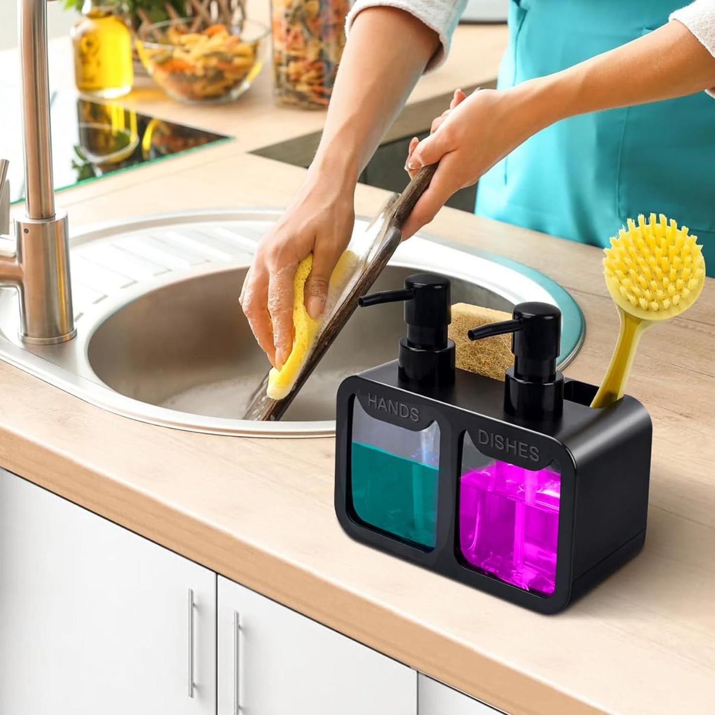 4-in-1 Kitchen Soap Dispenser Set (SA2510-012) cutlery holder Apricot