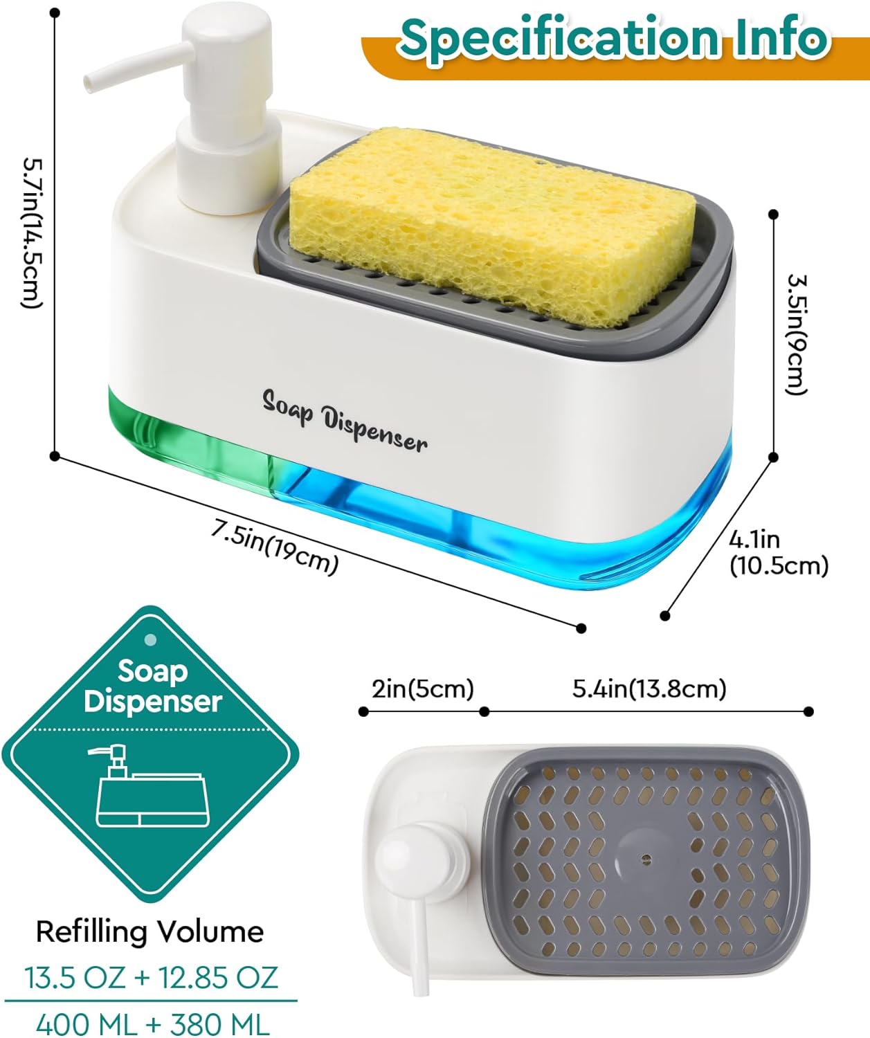 3-in-1 Hand and Dish Soap Dispenser (SA2510-013) cutlery holder Apricot