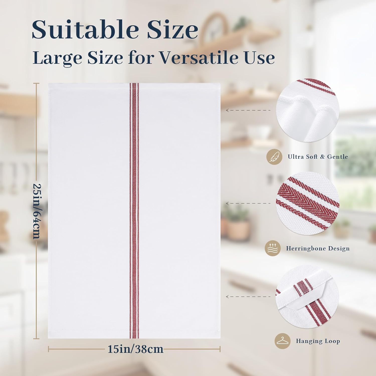 100% Cotton Kitchen Towels & Napkins 6 Pack- RED Apricot