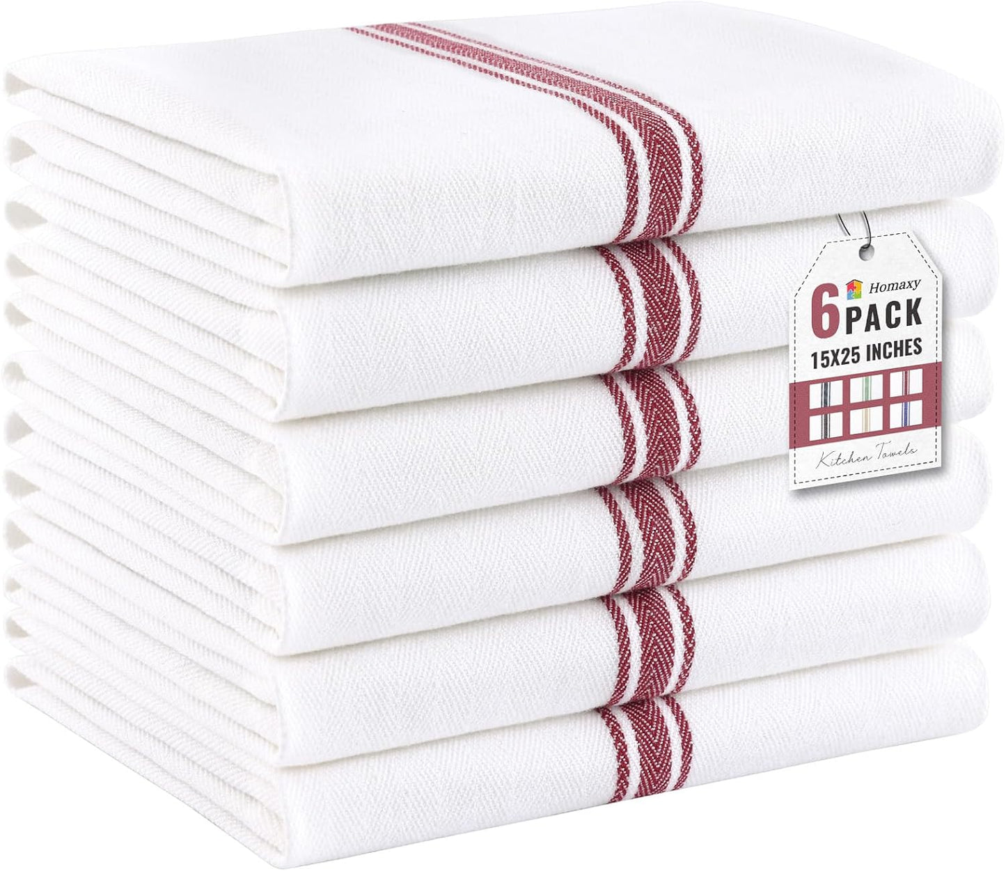 100% Cotton Kitchen Towels & Napkins 6 Pack- RED Apricot
