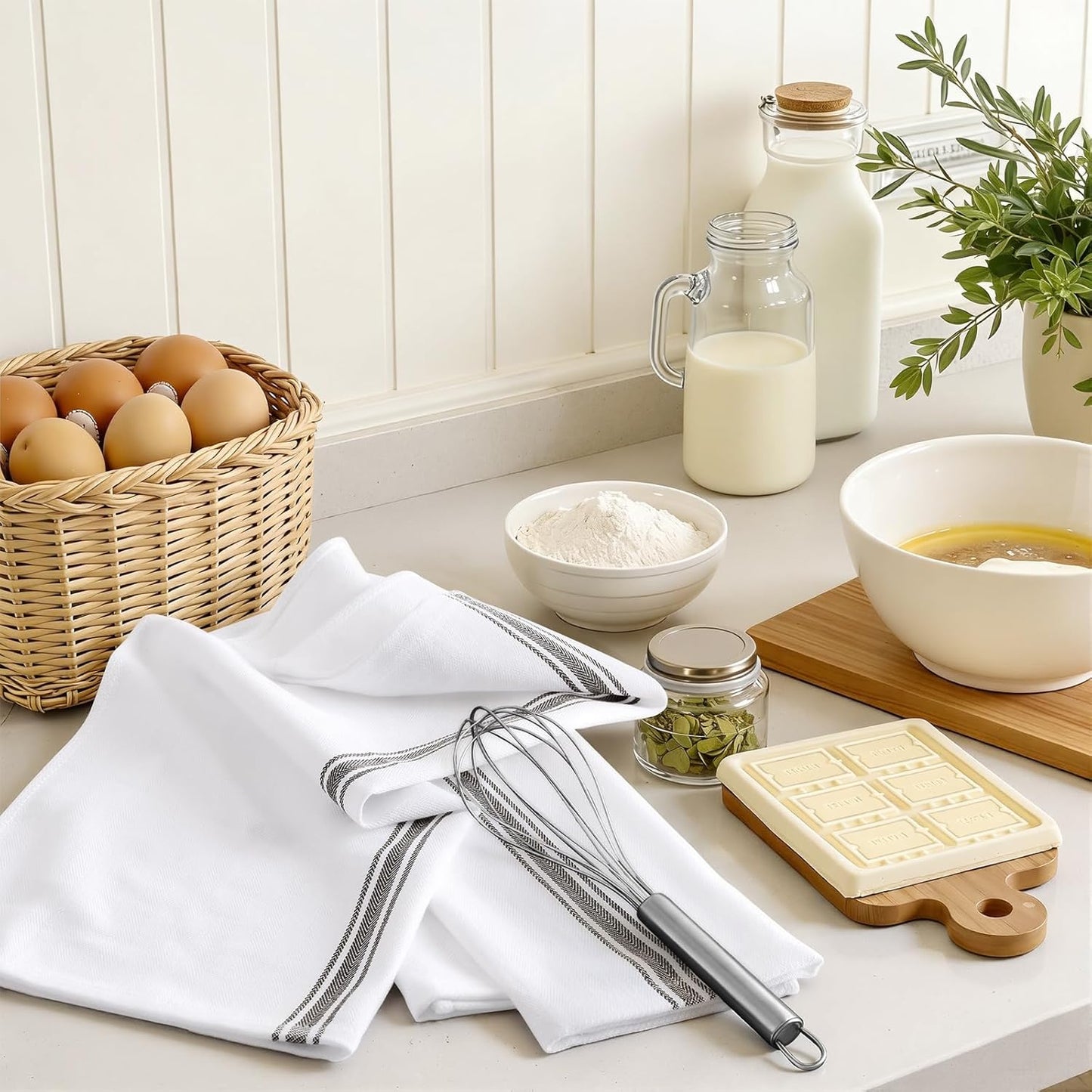 100% Cotton Kitchen Towels & Napkins 6 Pack- GREY Apricot