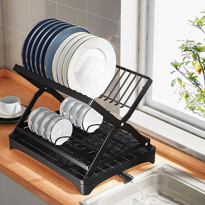 2-Tier Foldable Dish Drying Rack (SA2510-046) Dish Rack Apricot