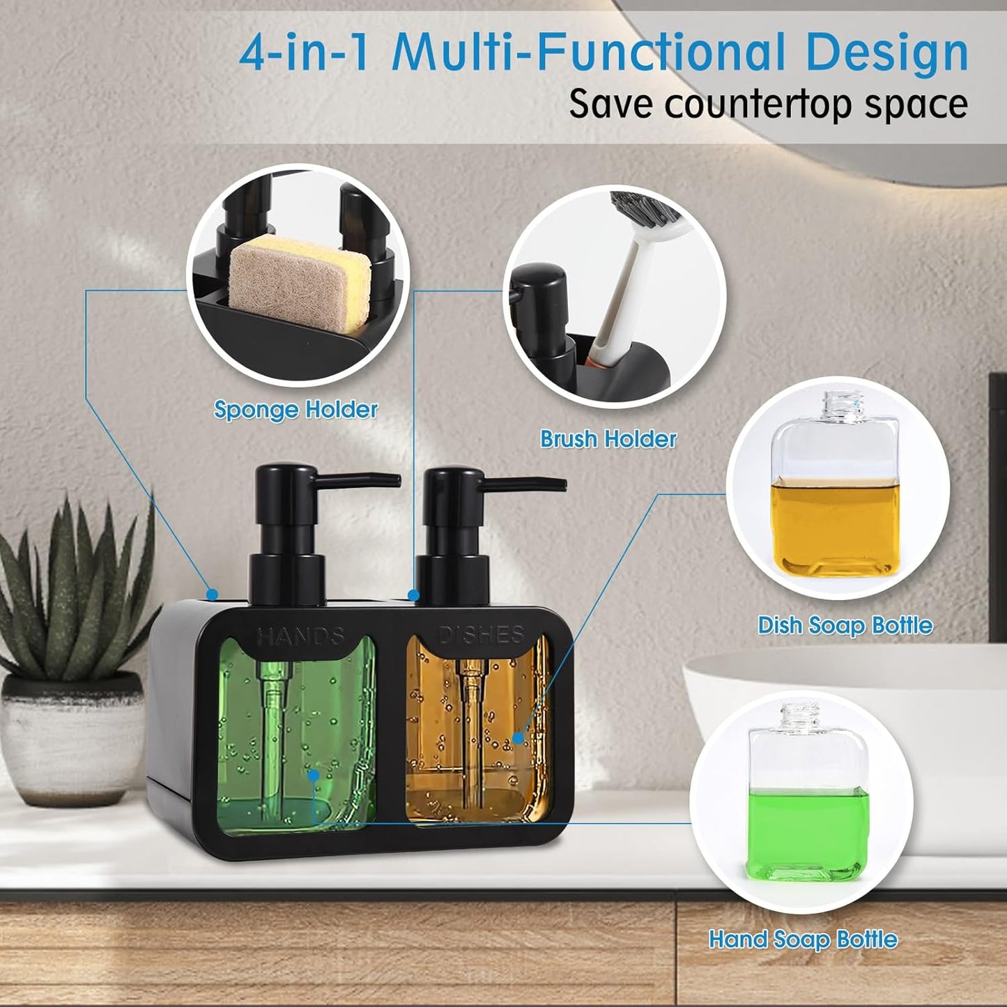 4-in-1 Kitchen Soap Dispenser Set (SA2510-012) cutlery holder Apricot