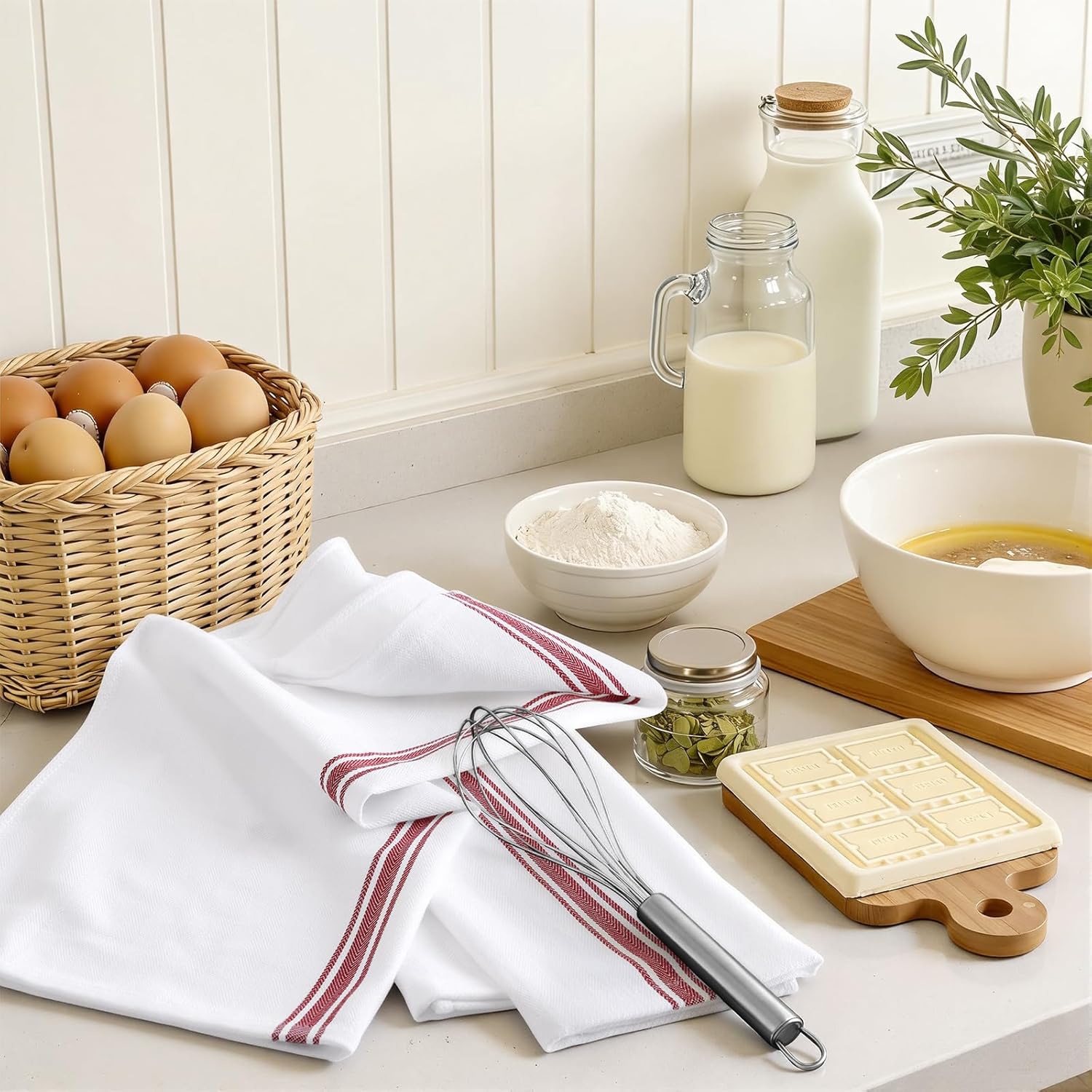 100% Cotton Kitchen Towels & Napkins 6 Pack- RED Apricot