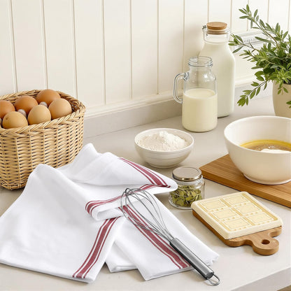 100% Cotton Kitchen Towels & Napkins 6 Pack- RED Apricot