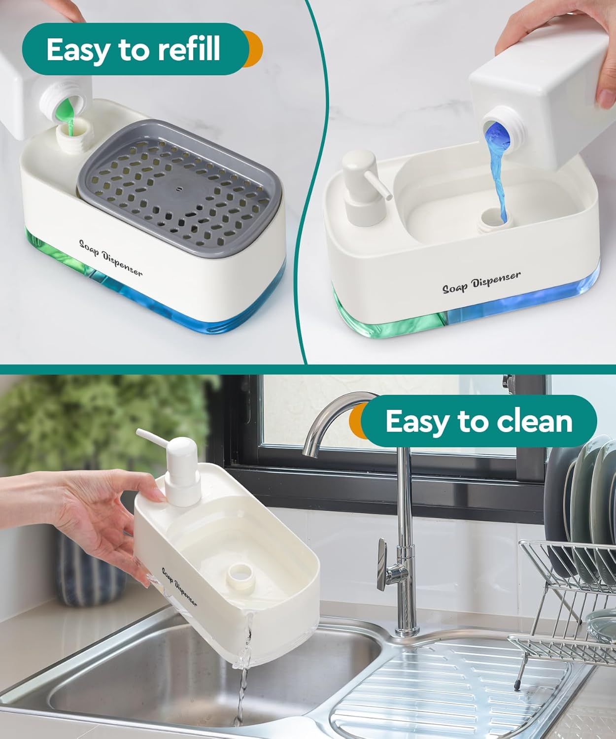 3-in-1 Hand and Dish Soap Dispenser (SA2510-013) cutlery holder Apricot