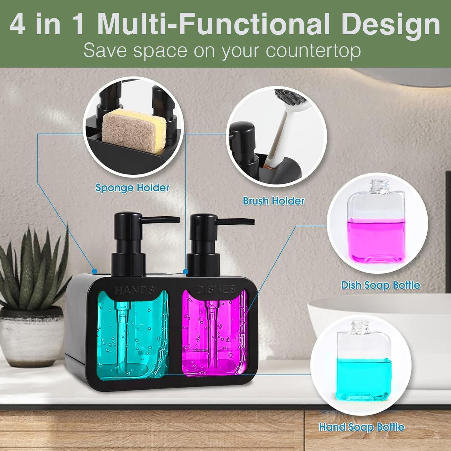 4-in-1 Kitchen Soap Dispenser Set (SA2510-012) cutlery holder Apricot