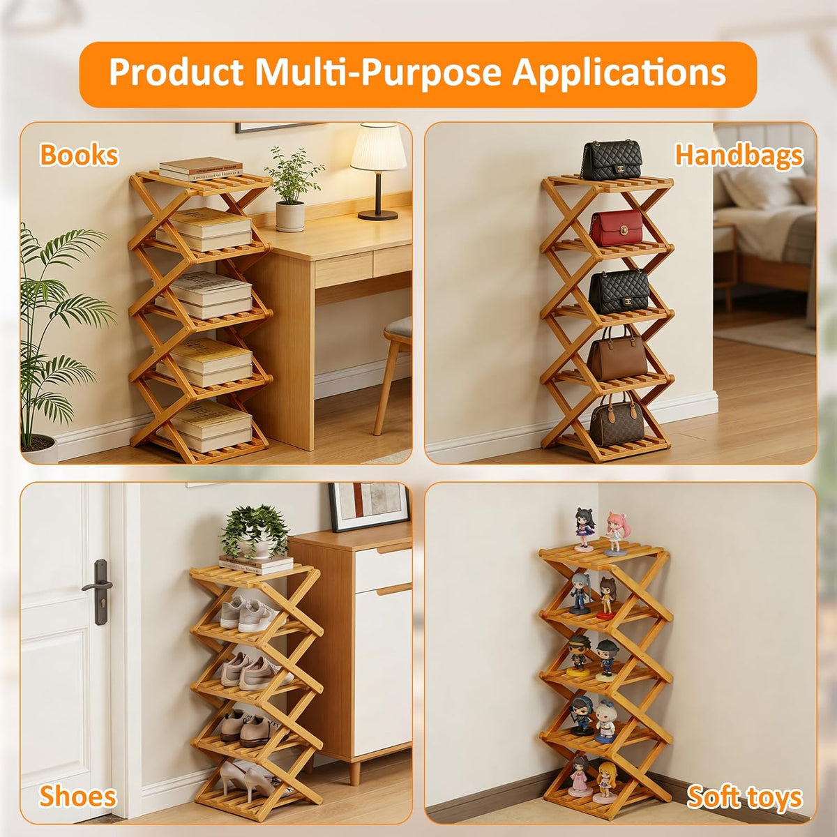 5 Tier Bamboo Shoe Rack (SA2510-053) Storage Organizer Apricot