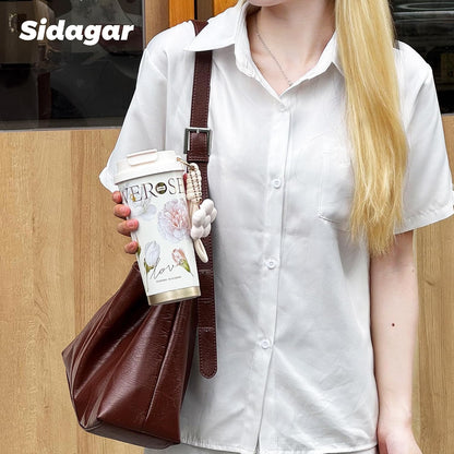 Stainless Steel Flower Coffee Mug- WHITE(WITH Charm) Tumbler Apricot