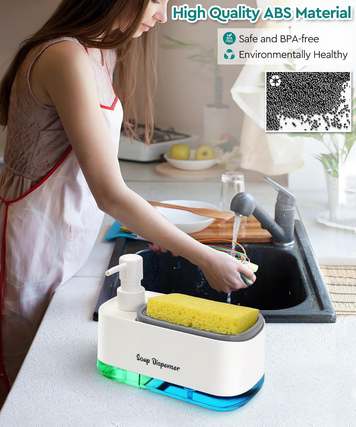 3-in-1 Hand and Dish Soap Dispenser (SA2510-013) cutlery holder Apricot