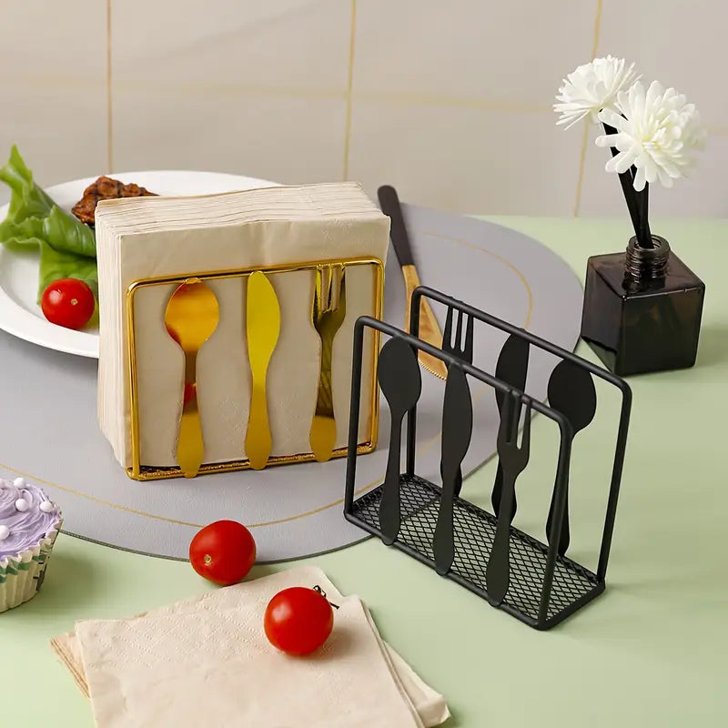 Metallic Napkins & Tissue Holder-Fork & Knife (SA2408-136) Tissue Box Apricot