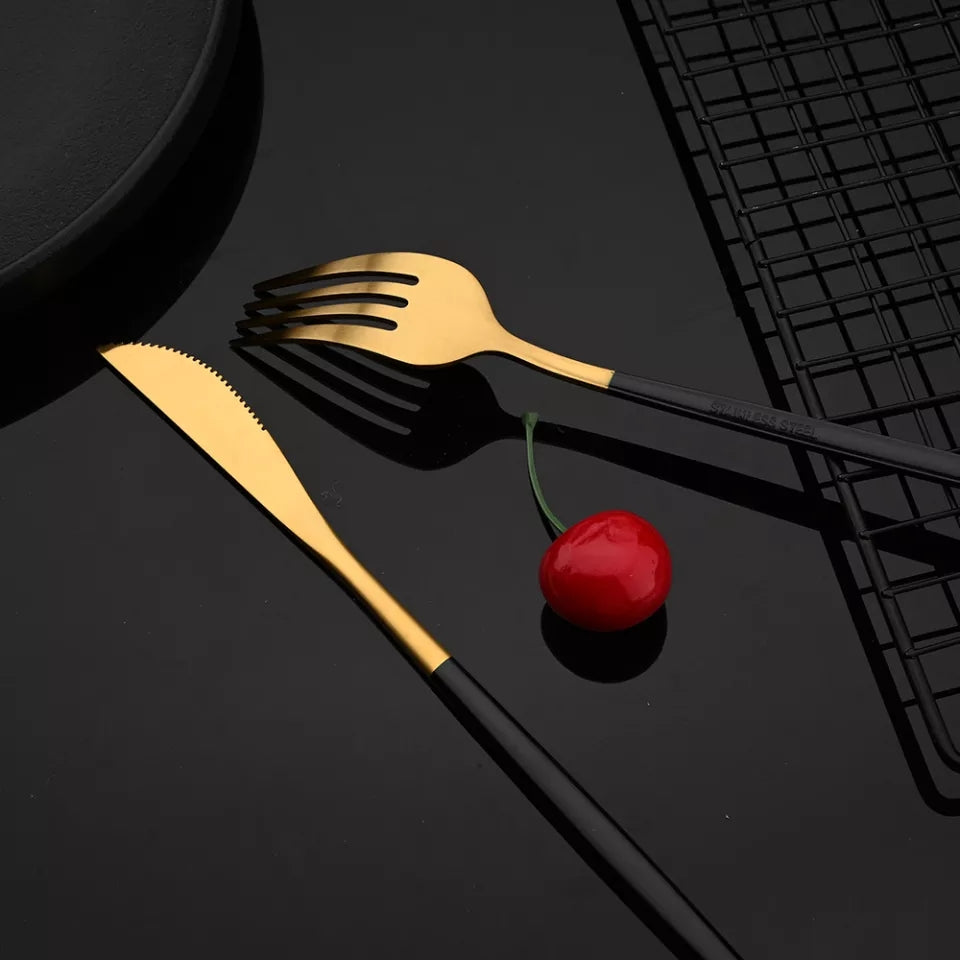 Black/Golden (4406)24 PCs Premium Steel Cutlery Set Cutlery Set Apricot   