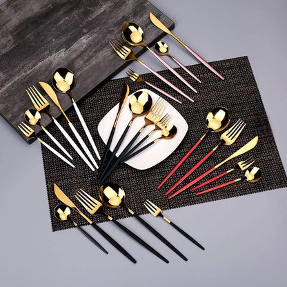 24 PCs Premium Steel Cutlery Set-(4406) Black Over Golden Cutlery Set Apricot