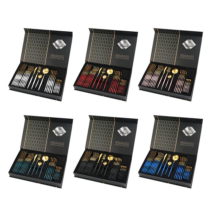 Blue/Golden(4406)-24 Pcs Premium Steel Cutlery Set Cutlery set Apricot   