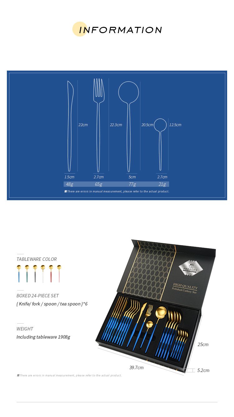 24 Pcs Premium Steel Cutlery Set-(4406) Blue Over Golden Cutlery set Apricot