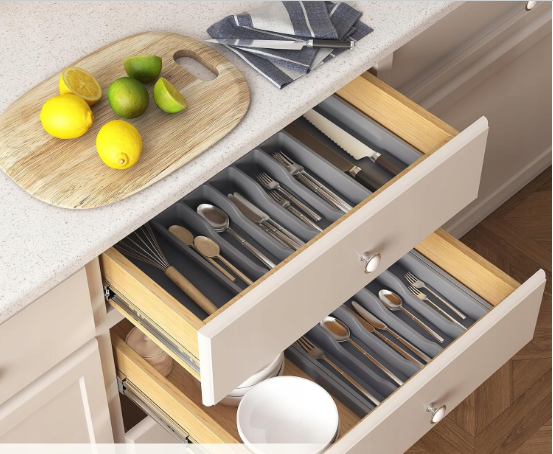 8 Compartments Extended Cutlery Utensil Adjustable Tray (SA2510-071) Apricot