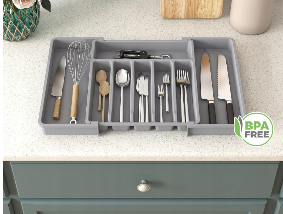8 Compartments Extended Cutlery Utensil Adjustable Tray (SA2510-071) Apricot