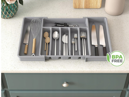 8 Compartments Extended Cutlery Utensil Adjustable Tray (SA2510-071) Apricot
