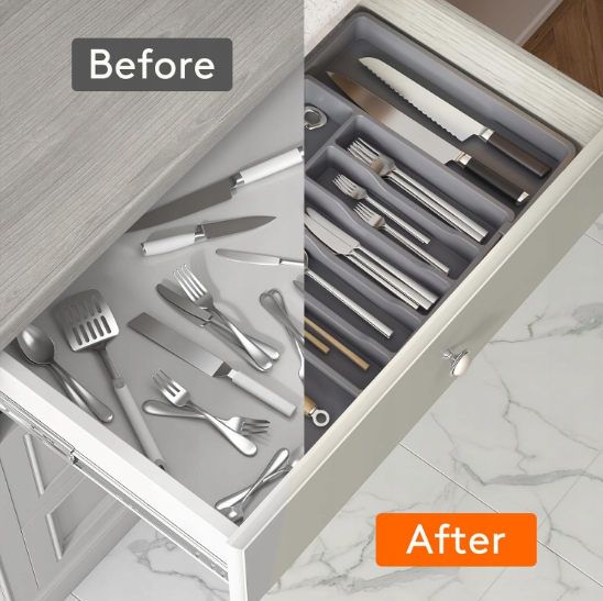 8 Compartments Extended Cutlery Utensil Adjustable Tray (SA2510-071) Apricot