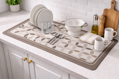 AntiSkid Dish Drying Heat & Water Protector Mat-SA-2553-Brown Flowers Rugs Apricot